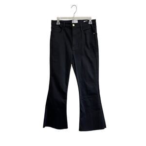 FRAME Le Crop Flare Jeans Black Raw Hem Cropped High Rise Denim Size 30